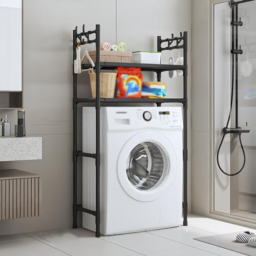 GAMAK Mobiletto Sopra Lavatrice 2/3 Ripiani, Salvaspazio, Scaffale da Bagno Porta Detersivi (Color: Black, Size: 2 Tier)