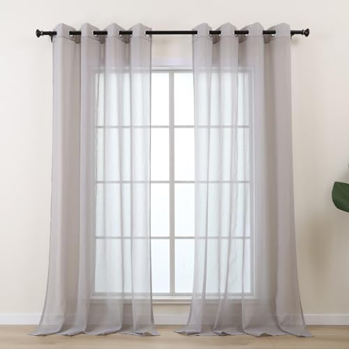 L.Z.E Gardinen Grau für Wohnzimmer, Vorhänge Hellgrau mit Ösen, Transparent Gardine Vorhang für Schlafzimmer Fenster, 2er Set Leinenoptik Gardinenschals Durchsichtig Modern 225 cm Lang
