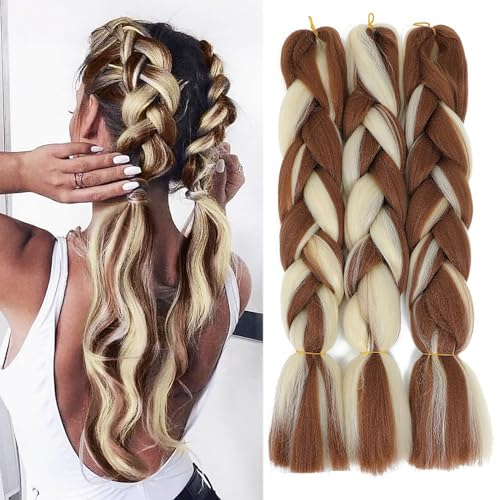 FANWYFYU Ombre Braiding Hair, 3pack Kanekalon Haar Braids Extension, Jumbo Braid Haarverlängerung 24, Zöpfe Box Braid Haar Kunsthaar Haar Zum Einflechten(MB99)