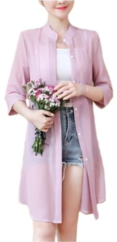 CuLtP Camicette da Spiaggia in Chiffon da Donna Cardigan Kimono Copricostume Lungo da Bikini, Copricostume da Bagno Kimono con Maniche A 3/4 Copricostume in Cardigan Allentato in Chiffon Trasparente