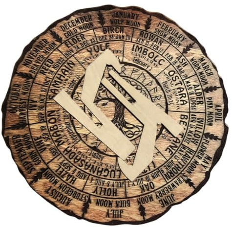 NUOBESTY Wheel of The Year Calendar Wood Signs Witch Sign Calendar Witch Tree of Life Ring Calendar Sign Witchcraft Supply