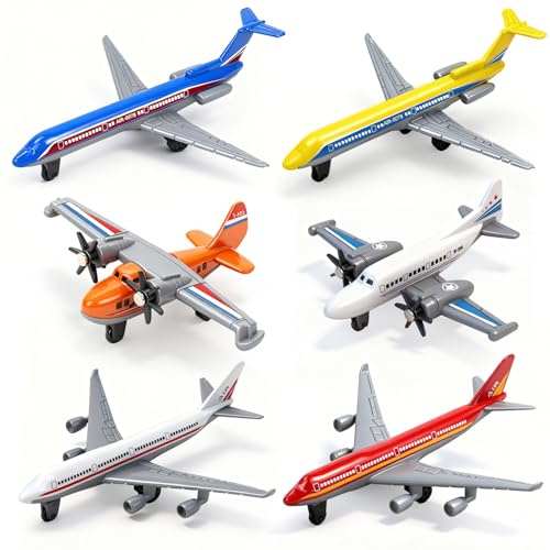 6 Pack Plane Toys - Diecast Aeroplane Toys for 3 5 6 9 Year Old Boys Girls | Alloy Airplane Model/Glider Planes/Airline Aircraft Planes Toy for Toddlers Kids Birthday Cake Toppers Airforce Party Favors
