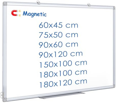 Magnetic White Board 180 x 100 cm, Dry Erase Board Wall Hanging Aluminum Frame Large Whiteboard with 3 Marker Pens, 6 Magnets, 1 Eraser