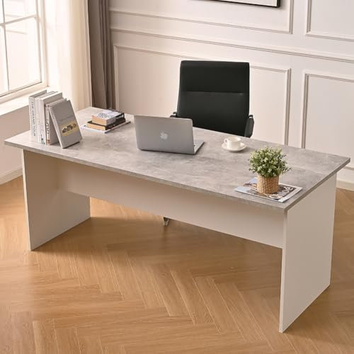 Shally Dogan Scrivania da Ufficio in Legno per Computer, Tavolo Desk Porta PC per Studio, Lavoro, Cameretta, Home Office Stile Moderno, Resistente agli Urti, 160x80x74cm (Cemento e Bianco)