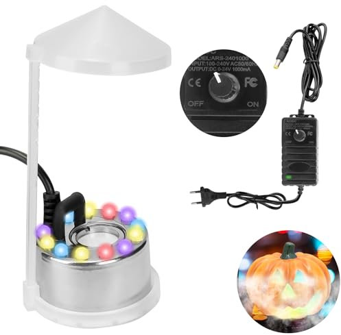 Nebulizzatore ad ultrasuoni, 12 LED, mini macchina per nebbia, nebulizzatore, dimensioni regolabili, con paraspruzzi rimovibile per stagno, acquario, giardino, Halloween Pumpkin e vaso da strega