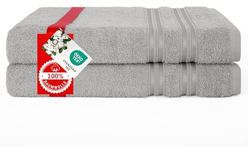 Hammetex 2er Badetücher Set, 100% Baumwolle Premium Qualität Groß 70x140cm Duschtücher, Weich Saugstark Schnell Trocknendes Badetücher, Hellgrau