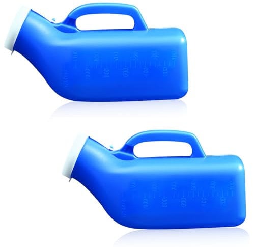 2 Pack Male Urinal Bottle, 1200ML Urine Bottle for Men Portable Urinal Pee Bottle Pee Containers with Lid Measuring Scale for Travel, Hospitals, Urine Collection