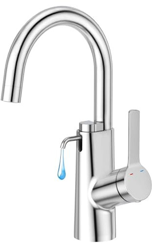 Aktines Wasserhahn Bad Hoch 360° Drehbar mit integriertem Seifenspender, Waschtischarmatur Hoch Einhebelmischer Armatur Wasserhahn für Waschbecken Bad oder Spüle Küche aus Edelstahl Poliert Verchromt