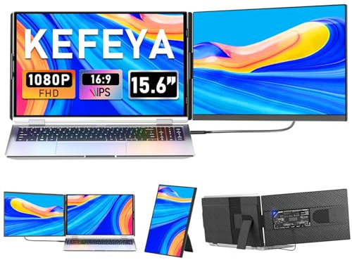 KEFEYA Laptop Screen Extender, 15.6 FHD 1080P IPS Laptop Monitor Extender Detachable Portable Monitor for Black 15.6 Dual Screen