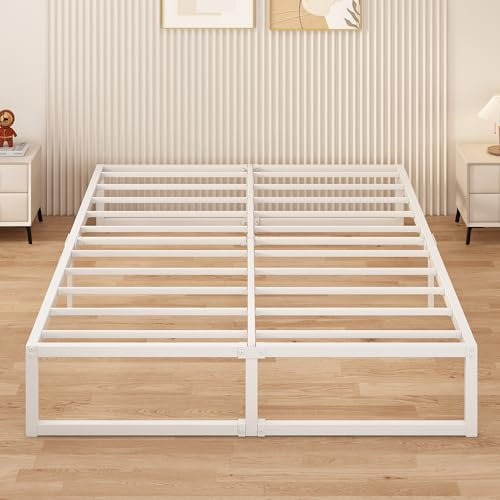 Yicensen Metallbett 180x200 cm, Metallbettgestell Doppelbett mit Stahllattenstütze, Einfach zu Montieren, Geräuschlos, Kein Boxspringbett Erforderlich, 30cm Hoch, Weiß