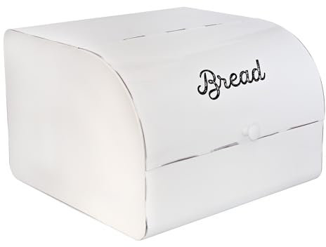 AuldHome Design Panera blanca grande, esmaltada estilo vintage, tamaño familiar, panera para encimera