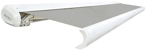 INTELROLL INT500 Full Cassette Retractable Awning, Canopy 2.5m x 2m (8.2ft x 6.6ft) For Garden Patio or Shop Front Manual Control White Frame with Acrylic Fabric 320gsm in Silver Grey