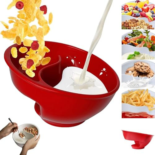 2 pcs No Soggy Cereal Bowl，Never Soggy Cereal Bowl, Anti Soggy Cereal Bowls, Cereal Bowl Separate Milk, Divided Cereal Bowl with Slide, Split Cereal Bowl, Crunch Snack and Dip Bowls Plastic Cereal Bow