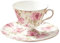 fanquare Rosa Blumen Tee Tassen und Untertassen, 200ml Vintage Rose Porzellan Kaffeetassen mit Gold Rand, China Kaffee Tasse und Teller Set für Frauen, Latte