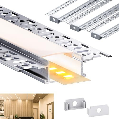 26 x LED Trockenbauprofil 2M Aluminium Profil Schiene Unterputz Kanal und Diffusor Aufputz für Indirekte Beleuchtung Decke