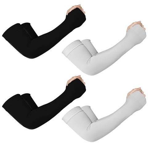 Mangas de brazo de protección solar UV para hombres y mujeres, mangas de compresión para el sol de enfriamiento - Deportes - Entrenamientos - Cubierta de tatuaje, 2 negros y 2 grises, Standard
