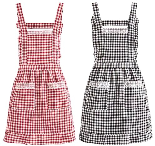 CHROMACRAFT Schürze mit Karomuster, 2-teilig, ölbeständig, für Küche und Haushalt, Retro-Stil