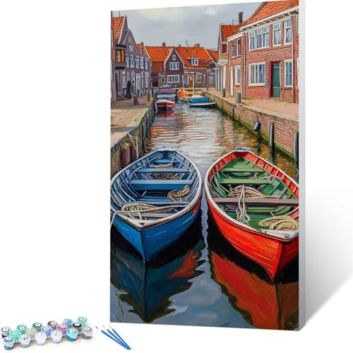 Peinture par Numéros pour Adulte Boat Kit de Peinture à l'huile sur Toile Bricolage pour Enfant avec Pinceaux Peinture de Dessin,Peinture Acrylique, Coffret Cadeau Femme 100x200cm Petite Ville 2/S/E
