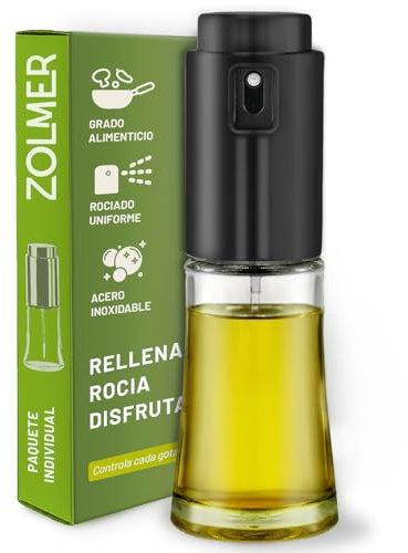 ZOLMER® Ölsprüher für Speiseöl – ölspray für heißluftfritteuse, Küche, Kochen & Grill – öl sprühflasche glas und Edelstahl – BPA-frei, nachfüllbar, fein sprühend