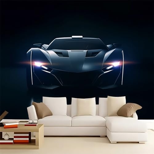 3D Panoramic Self-Adhesive Wallpaper Mural Modern Technology Sports Car Premium Non-Woven Art Print 300 x 210 cm for Bedroom, Living Room, or Corridor Wall Decoration Black