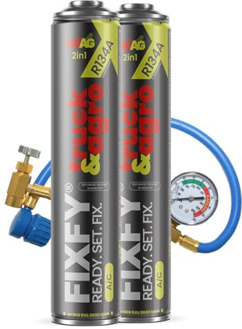 FIXFY Truck & Agro - Kit 2 en 1 pour Grand climatiseur - Substitute du réfrigérant R134a avec Huile et Colorant UV - Recharge Autonome de climatisation dans Les camions et Machines agricoles