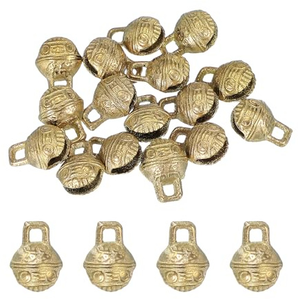 sourcing map 16 Pcs Vintage Bronze Jingle Bells, 11mm Tibetan Jingle Bells for Crafts, Small Rustic Decorative Metal Bell for Dog Cat Pet Collar DIY Crafts Home Door Christmas Decor
