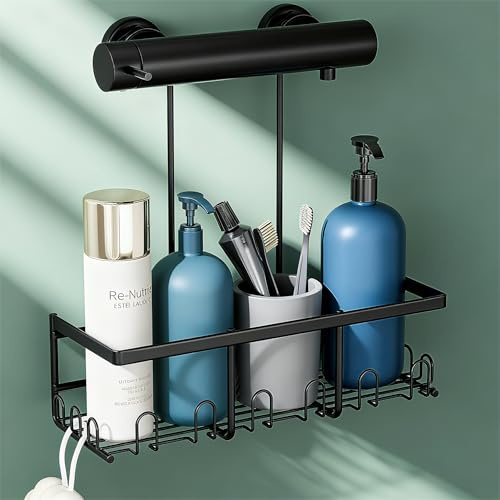 HouseUp Duschablage zum Hängen ohne Bohren Schwarz | Hängender Duschkorb für Shampoo, Duschgel und Seife Einfache Montage ohne Bohren Rostfrei Shower Shelf