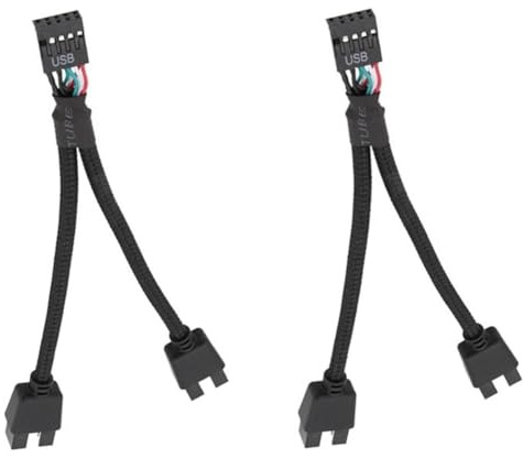 Orolotay 2Pcs Computer Motherboard USB 2.0 9 Pin to Dual 9 Pin Extension Cable Y Splitter Audio HD Extension Cable Black