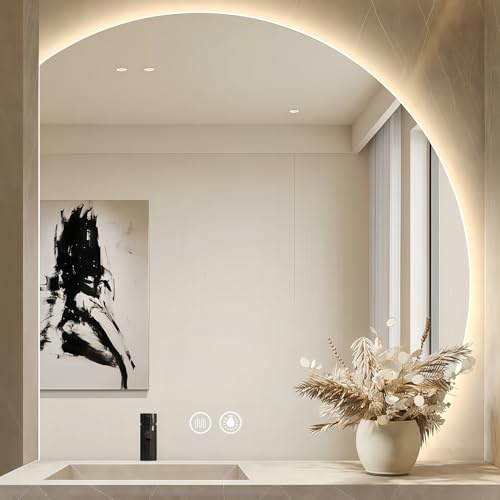 Badezimmerspiegel mit Beleuchtung,90cm Badspiegel mit Beleuchtung,Badezimmer LED Spiegel mit Licht mit Touchschalter und Explosionsgeschütztes Glas,3 Lichtfarben dimmbar, 3000K-6500K (A, 90×90CM)