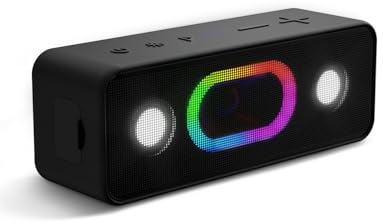 OHAYO Tragbarer Bluetooth-Lautsprecher: Bluetooth 5.3, 24 Stunden Spielzeit, 24 W Stereoklang, 5 RGB-Leuchten, TWS-Wireless-Kopplung, IPX6 wasserdicht, geeignet für Outdoor, Sport (Metallisch)