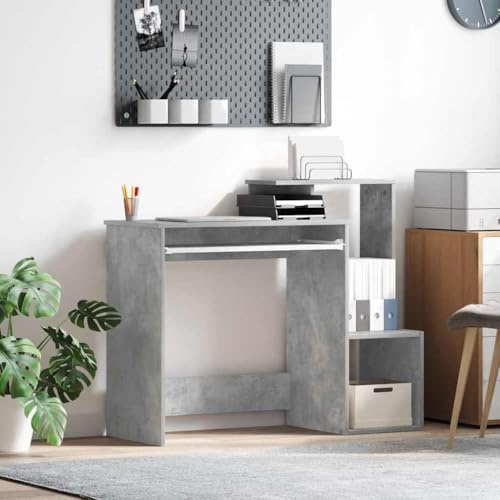 QUAHEAS Grauer Computertisch, Beton-Optik, Spanplatte, vielseitig, für Home-Office & Studierzimmer, ideal für Laptops