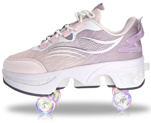 Roller Skate Shoes Rollschuhe Schuhe Mit Rollen Skateboardschuhe,Inline-Skate, verstellbar Damen Schuhe mit Rollen für mädchen (Pink Purple, 37)