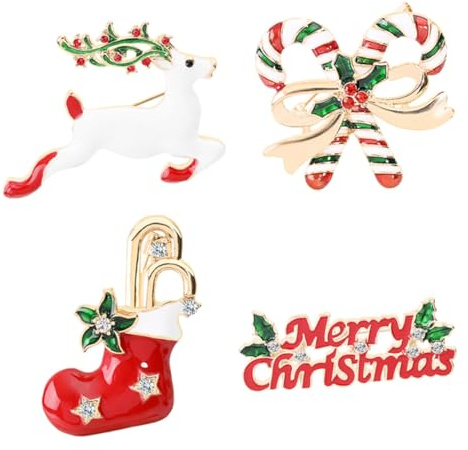 WOFASHPURET 4pièces Lot de Broches Cerf Noël Décoratives Broches Dessin Animé pour Vêtements et Sacs
