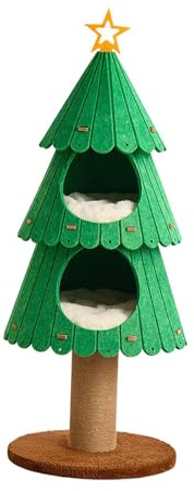 AlluraPet Moderner Katzenbaum mit Kratzbaum, Weihnachtsbaum Design, 40 cm x 109 cm, Aktivitätszentrum mit Versteck und Hüttennest für Hauskatzen