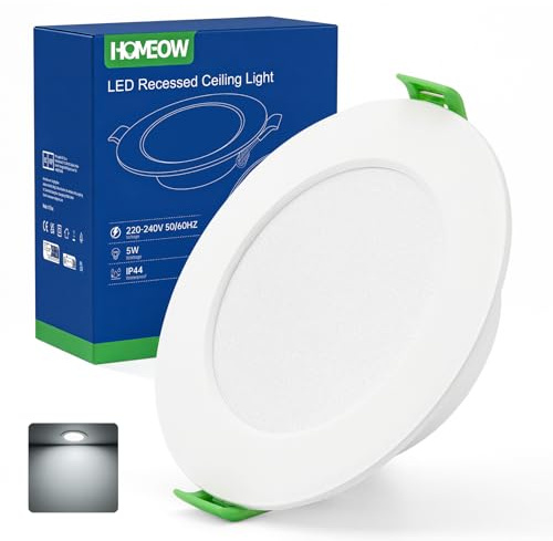 HOMEOW Spot LED Encastrable Extra Plat Trou 75mm - 90mm 5W 220V | Blanc Froid 6000K Spots de Plafond Encastrable Downlight IP44 Etanche Spot Salle de Bain pour Cuisine Salon Lot de 12