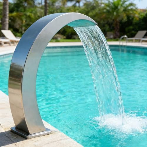 ZHIGUANYUN Swimming Pool Wasserfall, Edelstahl Brunnen im Bogendesign, Überlaufbrunnen für Außenpools, für Teiche, heiße Quellen, Spa-Pools 30x60CM