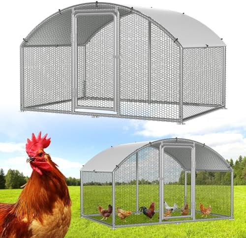 Vkechh Freilaufgehege 3x2x2m – Begehbarer Hühnerstall Bogenaufsatz Metall Freigehege, Hühnerkäfig Kleintierstall Voliere mit Dachplane, Heimtiergehege für Hühner Geflügel Kleintiere
