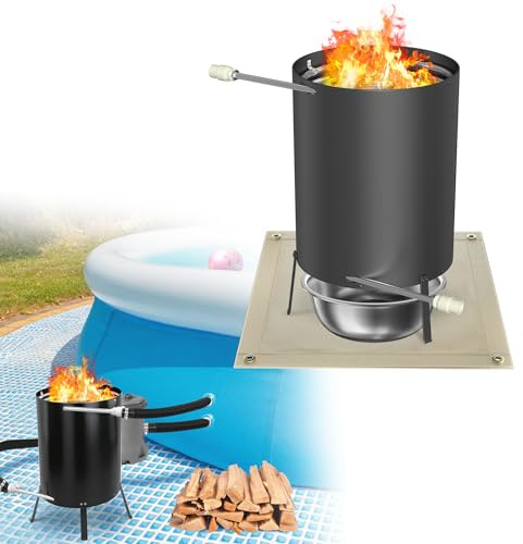UISEBRT 2X Poolheizung mit Feuer Poolheizung Holz Feuertonne mit Heizspirale Ø 32/38 mm Anschluss, Poolofen Heizungen aus 100% Edelstahl, Pool Heizung Beheizt Feuer Eimer für Schwimmbäder,Schwarz