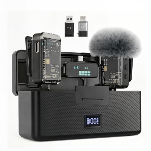 Xlapo Mikrofon für iPhone 54 Stunden Akku für Android/PC/iPad, Mini-Mikrofon mit Geräuschunterdrückung, drahtlose Lavalier-Mikrofone für Videoaufnahmen, Ansteckmikrofon, Mikrofon für Podcast
