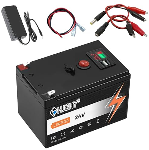 HJGHY Batteria LiFePO4 da 24V 8Ah 10Ah 12Ah, Batteria Portatile per Esterni da 24V con Porta USB e Interruttore, batterie al Litio da 24 Volt per Pannelli solari/Applicazioni off-Grid.,24v 10ah