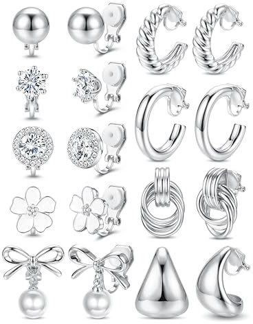 Chriscoco Ohrclips Damen Ohne Ohrlöcher Hypoallergene Ohrringe Ohne Ohrloch | 14K Vergoldet Klipp Ohrringe, Silber Clip Ohrringe Damen, Zirkonia Knoten Perlenohrringe, Statement Fake Ohrring Set