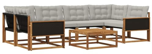 vidaXL Outdoor-Sofagarnitur mit Kissen 7 pcs Natürlich und Hellgrau, Garten, modernes Outdoor-Sofa, gemütliches Möbel, langlebige Lounge, perfekte Terrasse-Sitzgruppe