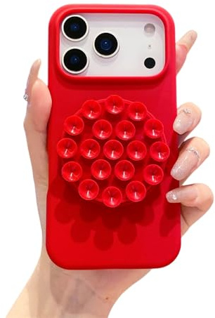 Emlivi Funda para iPhone 17 Pro con ventosa, soporte de silicona para teléfono móvil, con ventosa, soporte para teléfono móvil, protección fina con forro interior de microfibra, resistente a los