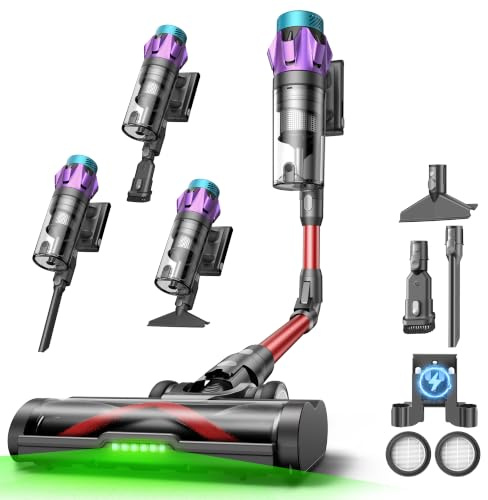 Ultenic U18Pro Aspiradora sin Cable 55Kpa/80Mins, Sistema Multiciclón | Display con Tiempo Restante en Minutos, Limpieza sin Agacharse, Escoba Aspirador Antienredos para Pelo Mascotas y Alfombras