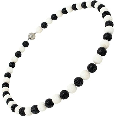 Kette Collier aus Lava & Koralle schwarz weiß Halskette Damen