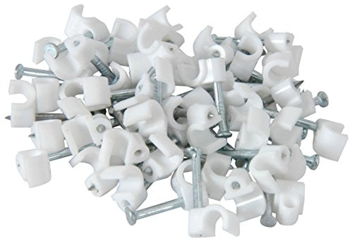 Telephone cable clips, white, bag of 100 ROUND