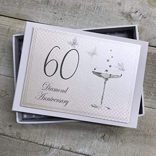 WHITE COTTON CARDS 60th Diamond Anniversary, Mini Photo Album, Champagne Glasses, White, 12.5x17.5x2.5 cm