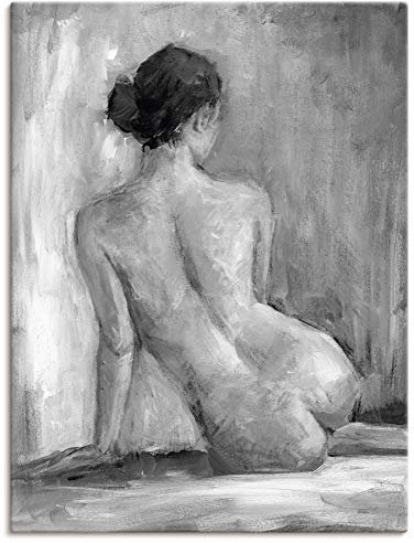ARTLAND Wanddeko Leinwand Bilder Wandbild 60x80 cm Liebe Erotik Nackte Frau Akt Zeichnung Modern Kunst Schwarz Weiß T0DN
