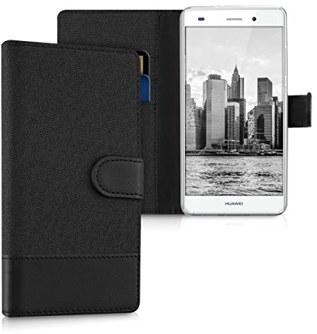 kwmobile Wallet Case kompatibel mit Huawei P8 Lite (2015) - Hülle mit Ständer - Handyhülle Kartenfächer Anthrazit Schwarz