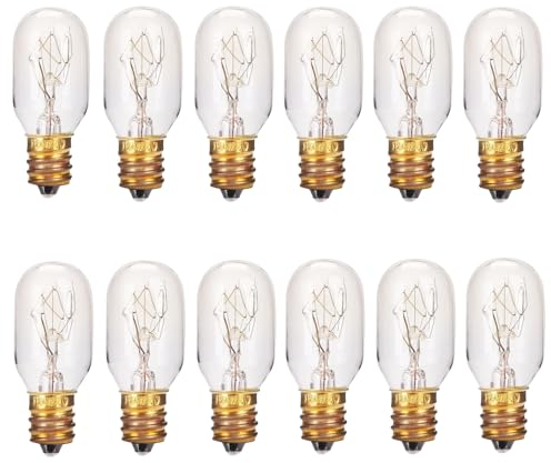 Moflekja Himalayan Salt Lamp Bulbs, T20 25W Original Replacement Long Lasting Incandescent Candelabra Light Bulbs E12 Socket, 120V 2700K Warm White, Pack of 12
